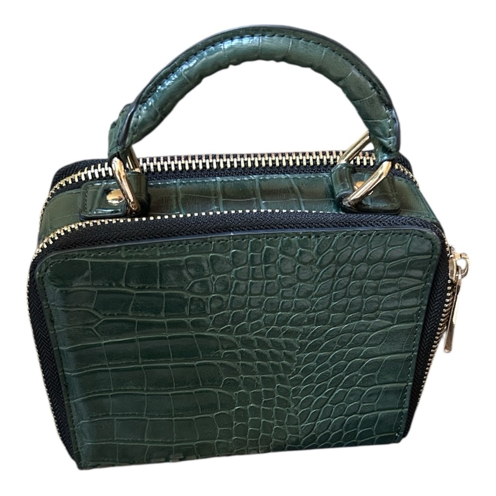 Top Shop Green Faux Crocodile Boxy Gold Tone Trim Hardware Top Handle Bag